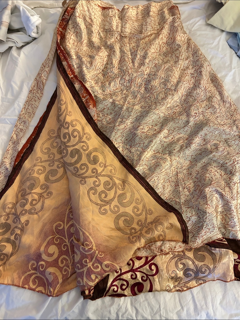 Cream and Maroon Patterned Women's Maxi Skirt Sarong